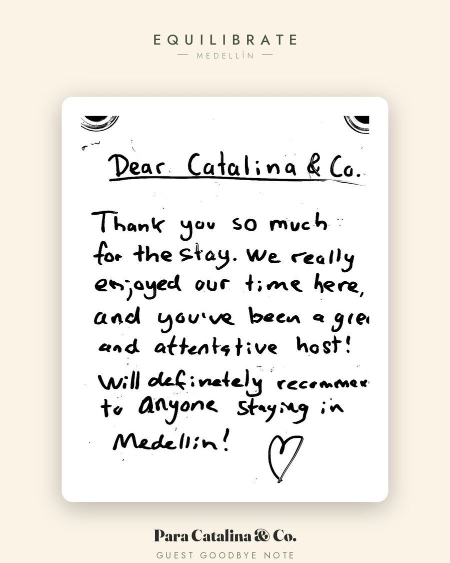 Nota de despedida escrita a mano para Catalina & Co.