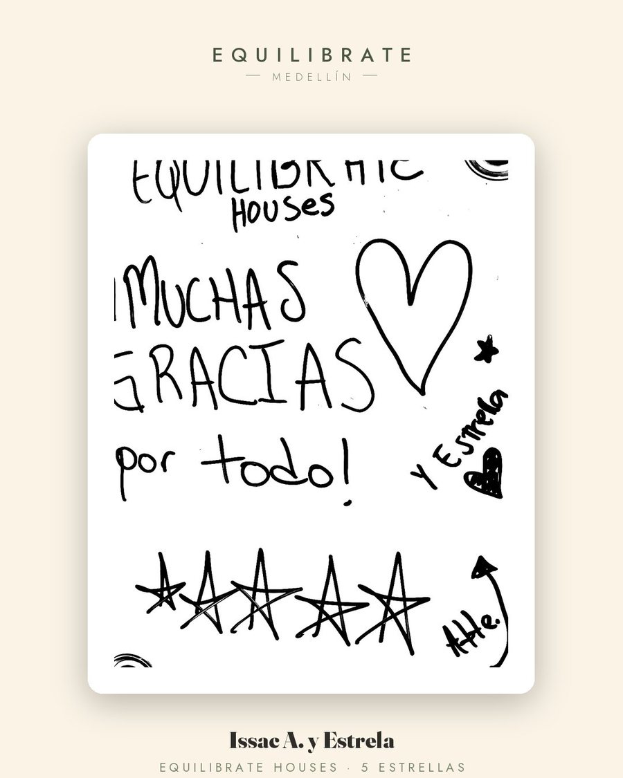Nota escrita a mano de huéspedes a Equilibrate Houses